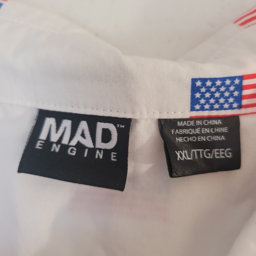 Mad Engine XXL Button Down Shirt White American Flag Print Short Sleeve Cotton - Picture 6 of 8